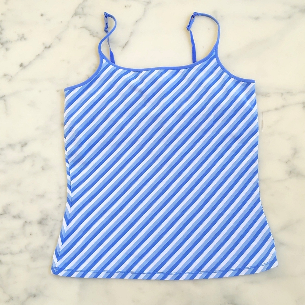 NWOT. Express Cotton/Spandex Cami with built-in bra and multi color stripes.
